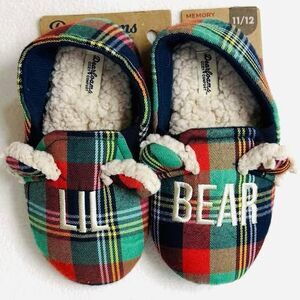 Dearfoams Lil Bear Kids Slippers Plaid Memory Foam Size 11/12 NWT Cozy Christmas